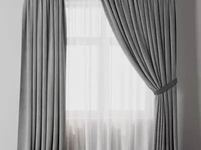 Classic Curtain with rod 07 Gray Curtain Low-poly 3D model