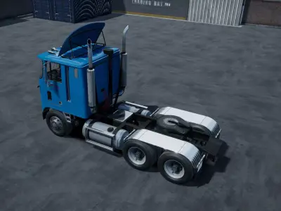 80s Cabover Truck with industrial environment unity 3d asset Low-poly 3D model