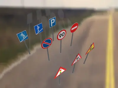 Road signs PBR low-poly game ready Low-poly 3D model