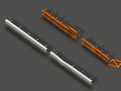 Post Apocalyptic Road Barrier and Wooden Fence Low-poly 3D model