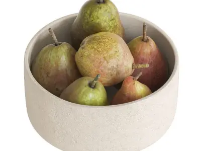 Organic pears in beige ceramic bowl 3D model