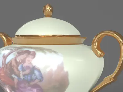 Sugar Bowl Porcelain Retro 3D Model 3D model