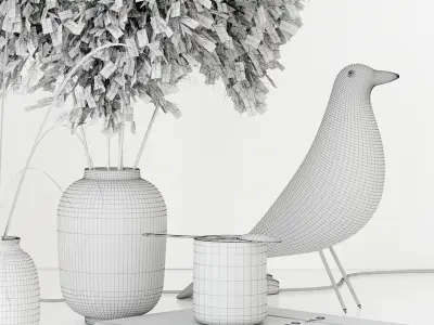 Black decorative set with pampas 3D model