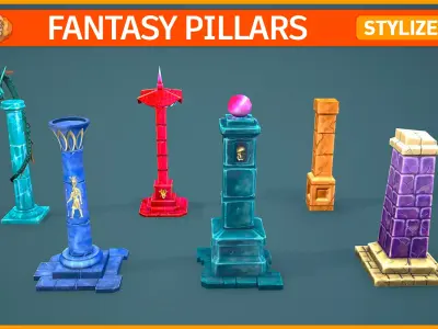 Stylize Fantasy Pillars Low-poly 3D model