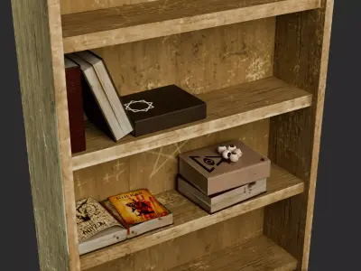 Old Wooden Bookshelf - Stylized Game Prop Low-poly 3D model