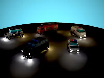 Emergency service vehicles Low-poly 3D model
