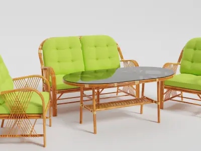 Bamboo Seating Group 4 Sets Low-poly 3D model