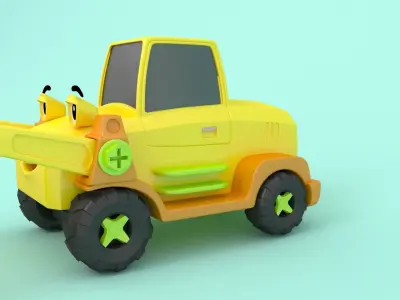 Bulldozer cartoon  Low-poly 3D model