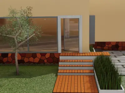 House with patio and steps Low-poly 3D model