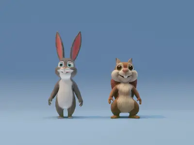 Animated Squirrel and Rabbit 3D Model Collection Low-poly 3D model