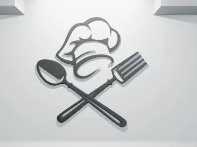 Kitchen Wall Decoration - Chefs Hat Spoon and Fork 3D model