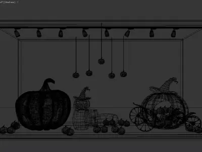 Halloween Store Window Decor Scene Pumpkins Festive Elements 3D model