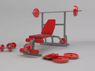 3D Model of gym weight bench and free weights 3D model