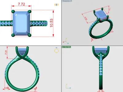 Emerald cut solitaire Ring with criss cross under hallo 3D print model
