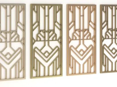 Decorative gold plaster partition screen with geometric pattern 3D model 3