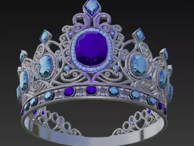 Luxury Golden Crown with Red Ruby Gems 3D model