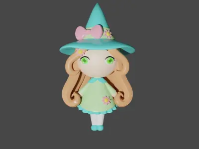 wizard girl in witch hat 3D print model