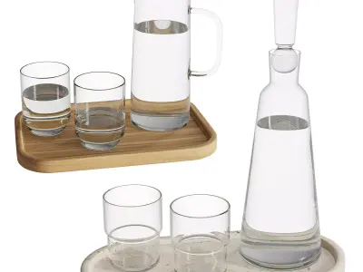 Decanter and glasses with water 3D model