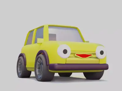 yellow cartoon car Low-poly 3D model
