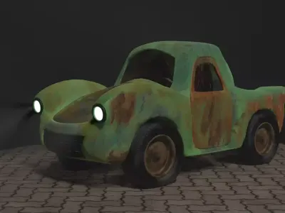 car model old rusty truck with lights Low-poly 3D model