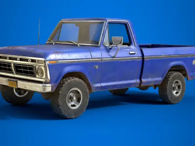 Ford Classic F100 pickup 1976 Old Blue Low-poly 3D model