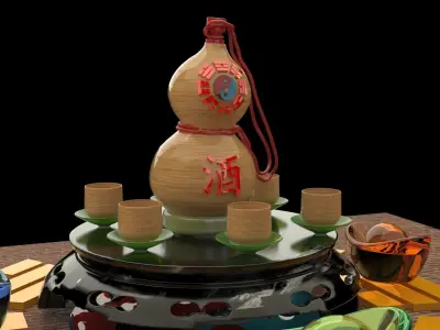 Chinese gourd wine bottle 3D model