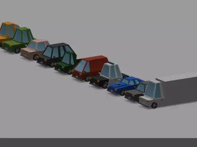 Low Poly Car Set different colored vehicles Low-poly 3D model