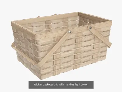 Wicker baskets light brown with fabric handle 3D Model Collection