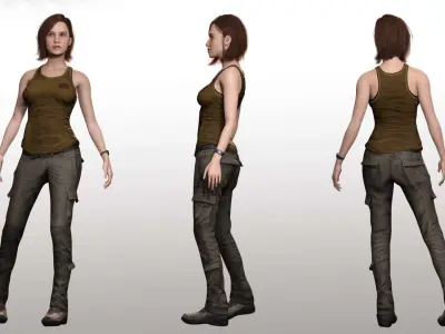 Sabrina- Realistic Woman with Repairman cloth Low-poly 3D model