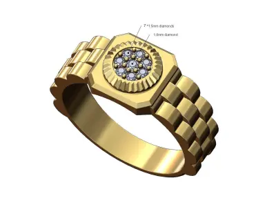 Diamond bezel cluster presidentail link ring US sizes 5to9 3D print model