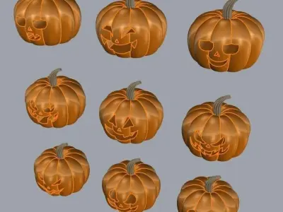 9 decorative pumpkins for Halloween season 3d model 3D model