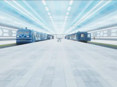 Train Passenger and Modern Train Station Low-poly 3D model