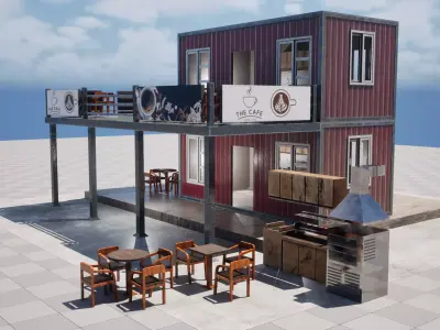 Containers Cafe with Interior  Low Poly PBR Low-poly 3D model