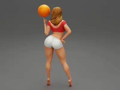 Beautiful Sporty Girl Playing With the Ball on the Basketball 3D print model