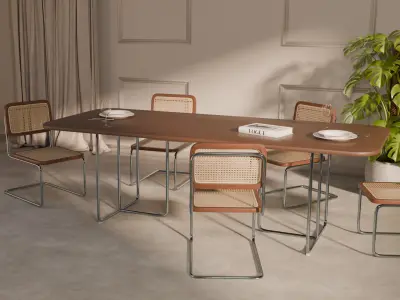 Wood Dining Table - Metal Table PBR Ready Low-poly 3D model