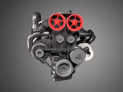 Four cylinder engine with animation 3D model