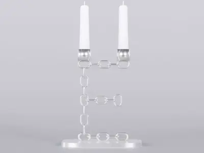Alphabet E Silver Chain Candleholder 3D Model True 4K PBR Render Low-poly 3D model