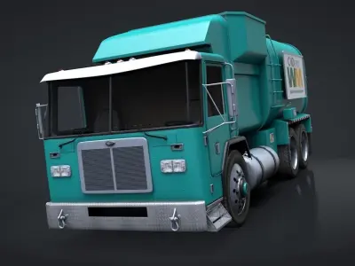 Garbage Truck and Trash Can Rigged C4D Low-poly 3D model