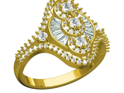 Three Vertical Diamond Art Deco Ring 3D print model