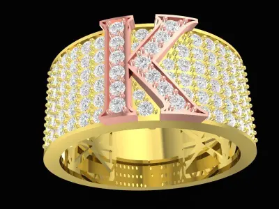 Luxury Initial Letter K Diamond Ring for Men 3689 3D print model