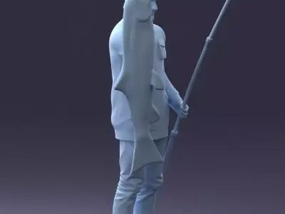 000290 Fisherman Holding Fish and Rod 0916 3dp 3D print model