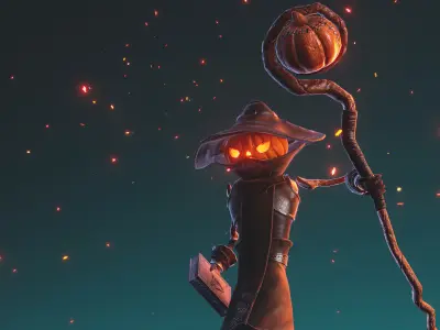 Pumpkin Mage stylized fantasy character  Low-poly 3D model