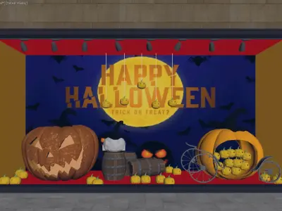Halloween Store Window Decor Scene Pumpkins Festive Elements 3D model