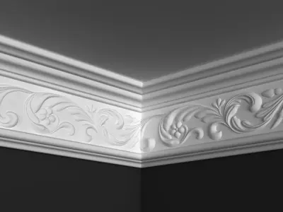 Cornice Moulding 3D Model with Floral Elements 3D model