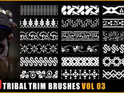 100 Tribal Trim Brushes - Border Pattern - Roll Brush - VOL 03 Texture