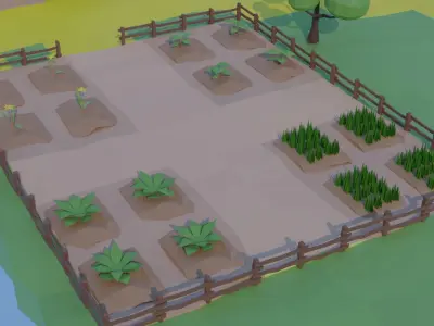 Farm With Rigged Car Low-poly 3D model