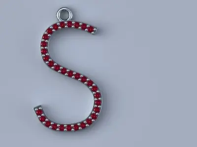 Diamond Letter S Pendant Gold Silver Platinum Luxury Jewelry 3D print model