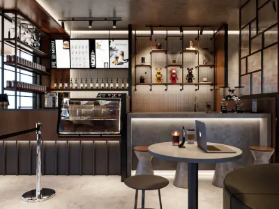 Coffee Shop 3D Industrial Style Blender - Fbx - Obj Low-poly 3D model