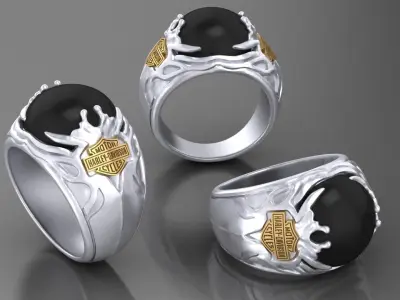 Ring Harley Davidson motors with Stone 3D print model