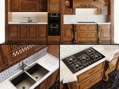 Classic wooden luxury Kitchen Deluxe 3D model